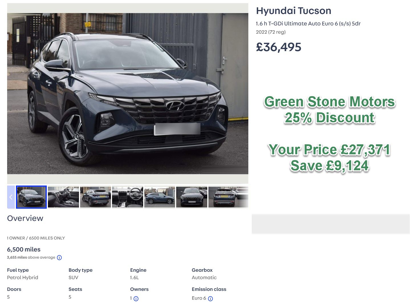 Hyundai Tucson 1.6 h T-GDi Ultimate Auto Euro 6 (s/s) 5dr 2022 (72 reg)