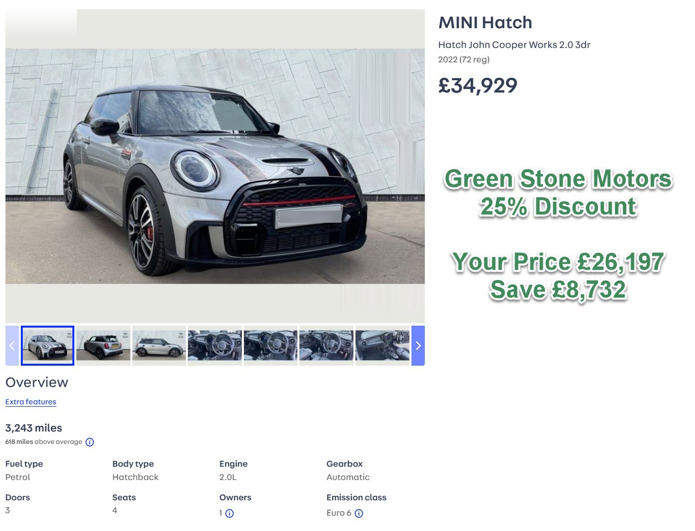 MINI Hatch Hatch John Cooper Works 2.0 3dr 2022 (72 reg)