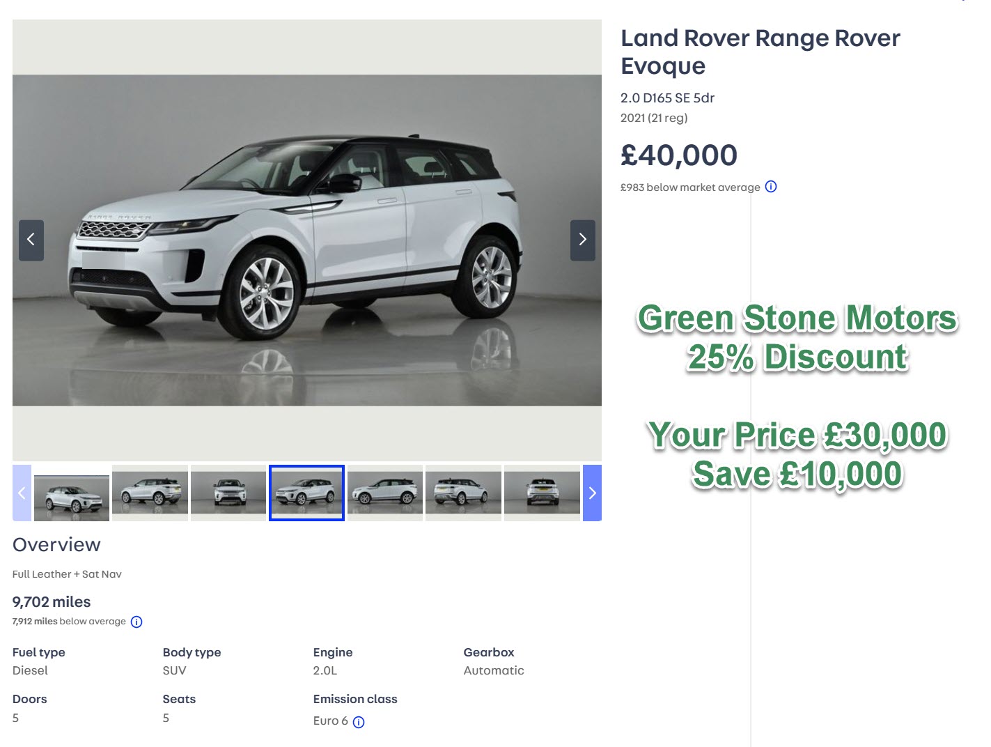 Land Rover Range Rover Evoque 2.0 D165 SE 5dr 2021 (21 reg)