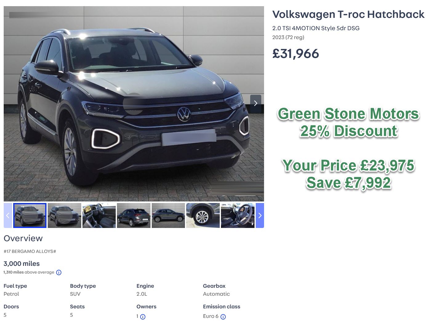 Volkswagen T-roc Hatchback 2.0 TSI 4 MOTION Style 5dr DSG 2023 (72 reg) 