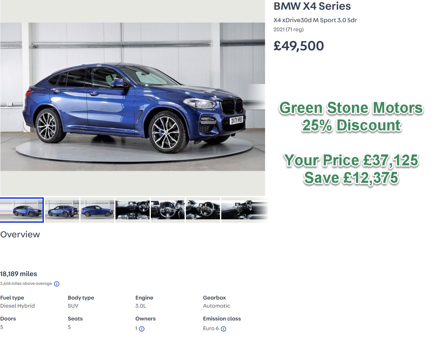 BMW X4 Series X4 xDrive30d M Sport 3.0 5dr 2021 (71 reg)