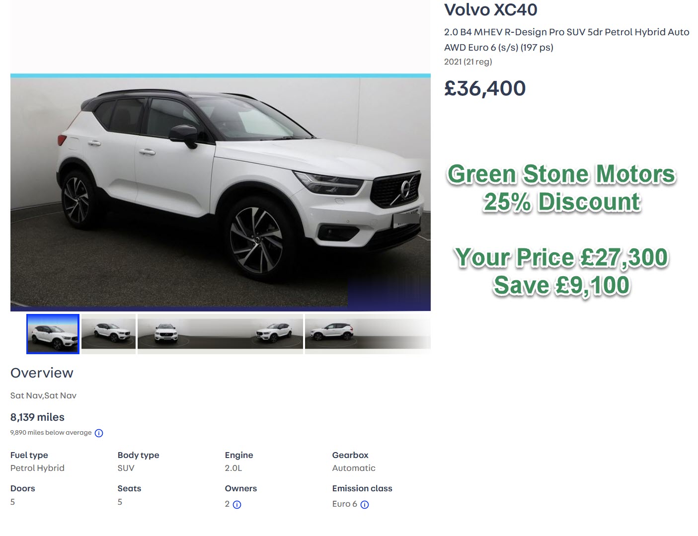 Volvo XC40 2.0 B4 MHEV R-Design Pro SUV 5dr Petrol Hybrid Auto AWD Euro 6 (s/s) (197 ps) 2021 (21 reg)