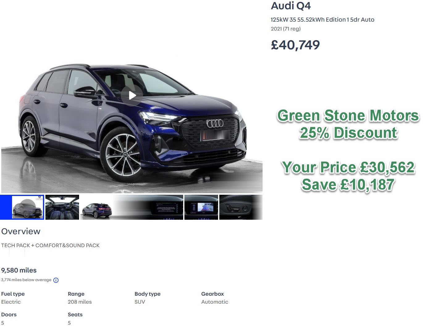 Audi Q4 125kW 35 55.52kWh Edition 1 5dr Auto 2021 (71 reg)