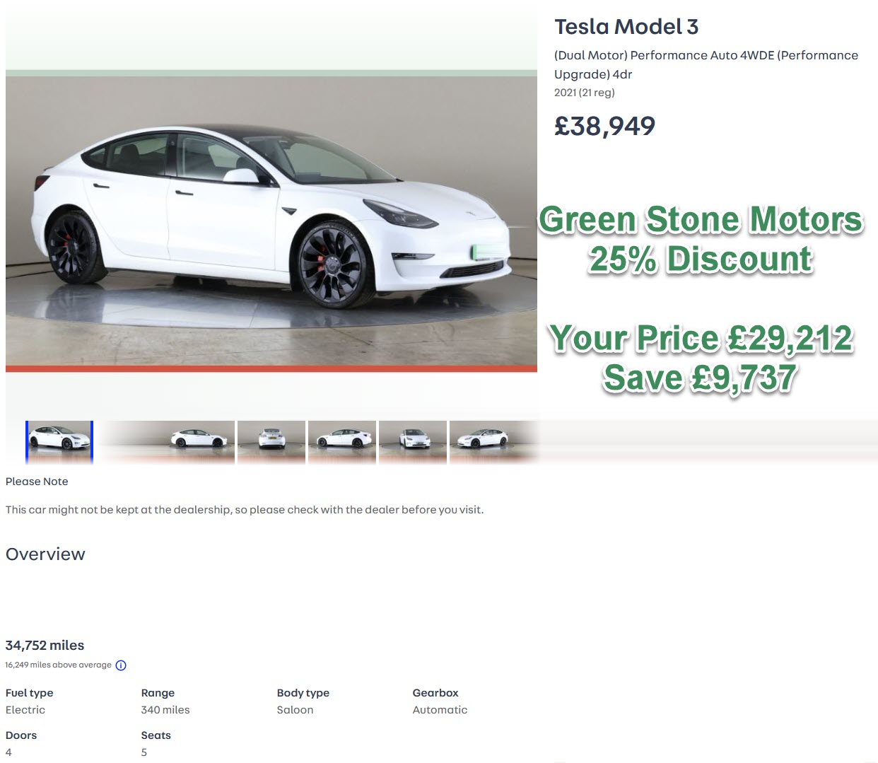 Tesla Model 3 (Dual Motor) Performance Auto 4WDE (Performance Upgrade) 4dr 2021 (21 reg)