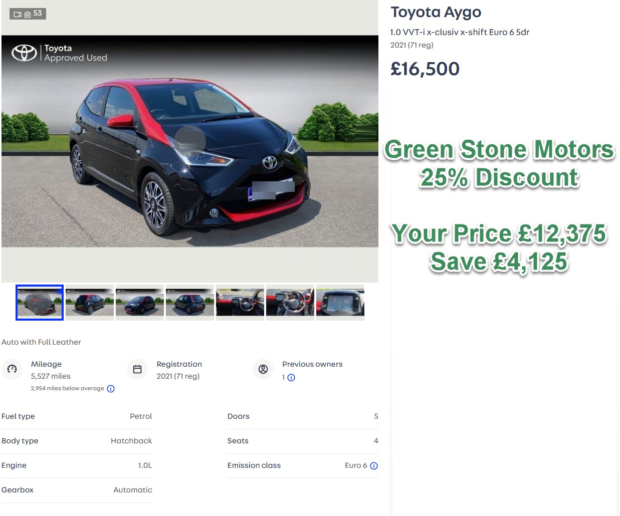 Toyota Aygo 1.0 VVT-i x-clusiv x-shift Euro 6 5dr 2021 (71 reg)