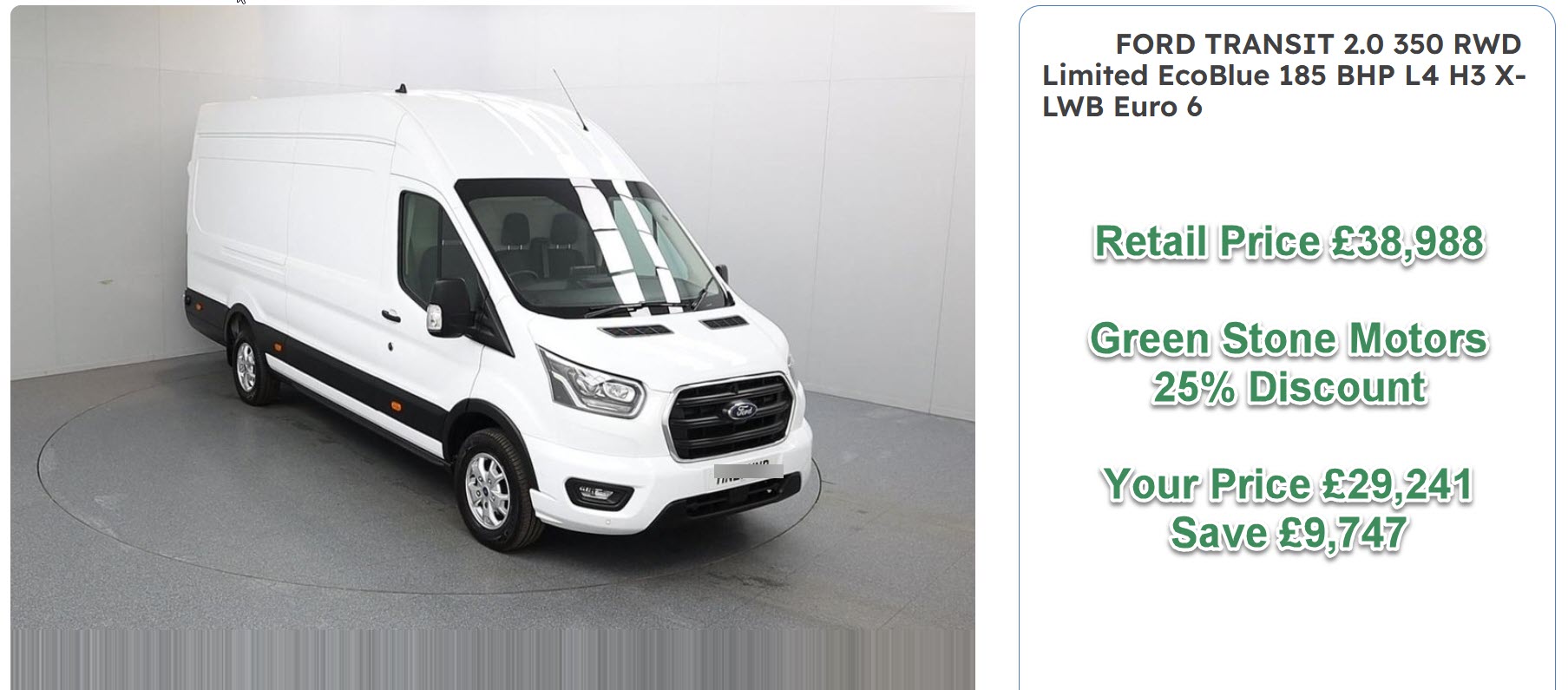 Ford Transit van Green Stone Motors